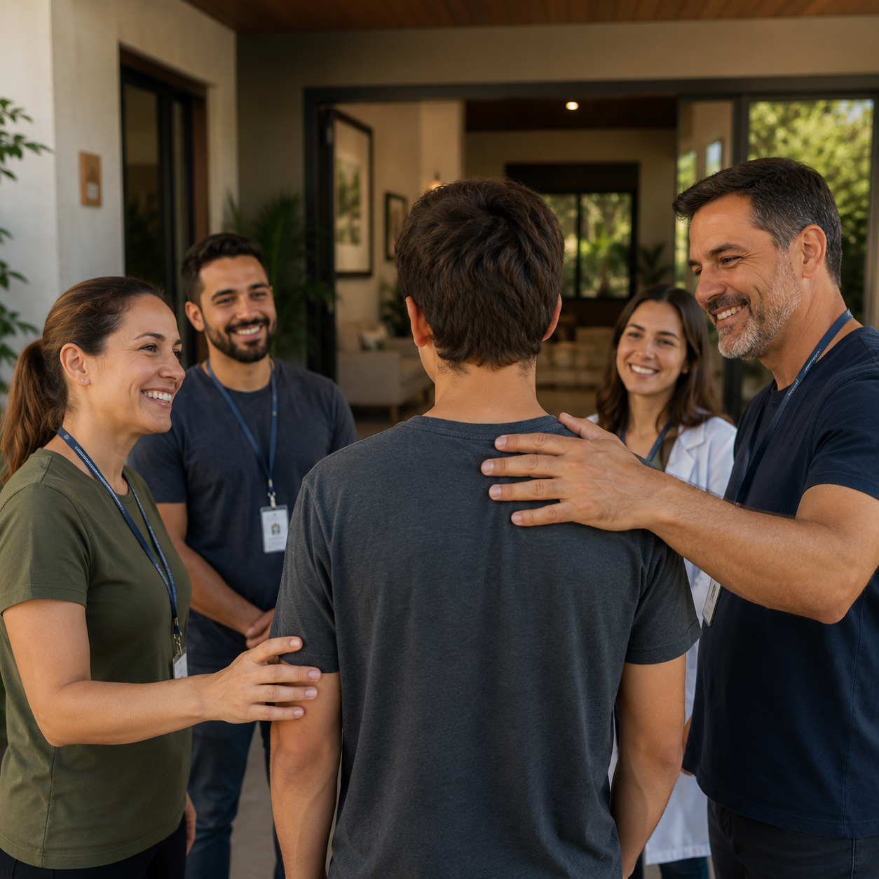 Equipe médica de clínica de reabilitação para dependência química